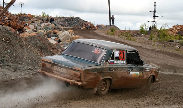 BAKAL, RUSSIA - AUGUST 8: Maxim Bychek's LADA (No. 80) competes at the annual Rally Southern Ural on August 8, 2009 in Bakal, Satka district, Chelyabinsk region, Russia.
