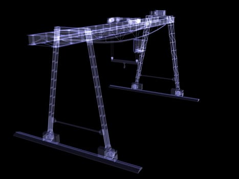 Overhead crane. X-Ray render isolated render on black background