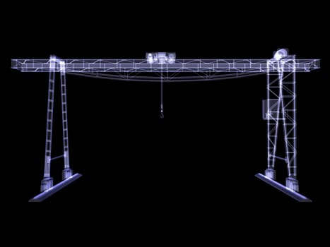 Overhead crane. X-Ray render isolated render on black background