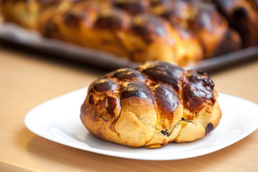 Sweat bread with raisins, chocolate chips and wallnuts