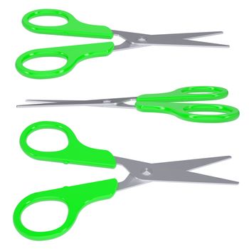 Scissors with green handles. Isolated render on a white background