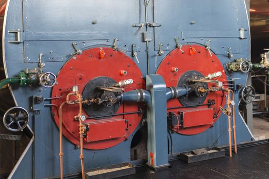 industrial steam boiler with valves tubes and manhole