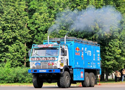 MOSCOW, RUSSIA - JULY 7: Mikhail Kubrak's KamAZ 635050 No. 507 of Team KAMAZ Master takes part at the annual Silkway Rally - Dakar series on July 7, 2012 in Moscow, Russia.