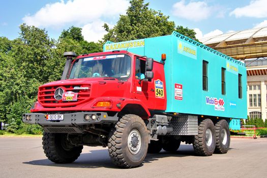 MOSCOW, RUSSIA - JULY 7: Alexey Kopkov's Mercedes-Benz Zetros 2733 No. 543 of Astana Rally Team takes part at the annual Silkway Rally - Dakar series on July 7, 2012 in Moscow, Russia.