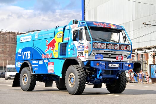 MOSCOW, RUSSIA - JULY 7: Ayrat Mardeev's KAMAZ 4326 No. 301 of Team Kamaz Master takes part at the annual Silkway Rally - Dakar series on July 7, 2012 in Moscow, Russia.
