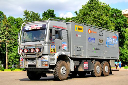 MOSCOW, RUSSIA - JULY 7: Undefined competitor's MAN TGA No. 532 takes part at the annual Silkway Rally - Dakar series on July 7, 2012 in Moscow, Russia.