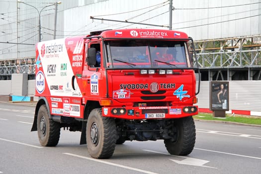 MOSCOW, RUSSIA - JULY 7: Vaclav Svoboda's Tatra T815-2NT (No. 313) takes part at the annual Silkway Rally - Dakar series on July 7, 2012 in Moscow, Russia.