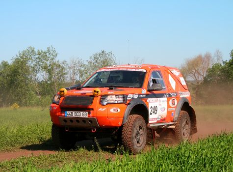 TATARSTAN, RUSSIA - JUNE 15: Rudy Roquesalane's Land Rover Freelander competes at the rally Transorientale 2008 on June 15, 2008 near town of Naberezhnye Chelny, Tatarstan, Russia.