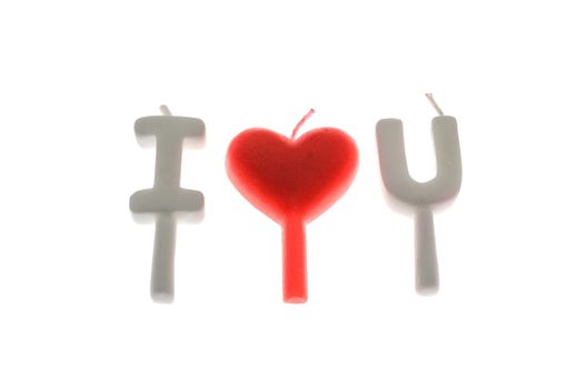 candles making 'I love you' isolated on white  (clipping path included) 