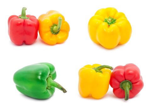 Collection of fresh bell peppers isolated on white background