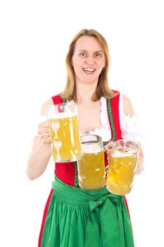 Waitress in dirndl serving beer for you