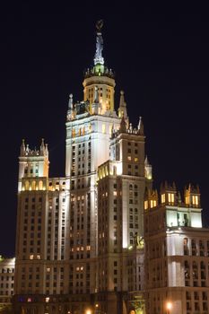 Beautiful view of soviet skyscraper Kotelnicheskaya Embankment Building, Moscow, Russia