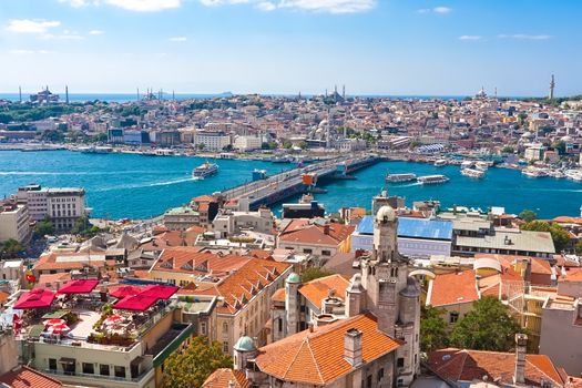 Panoramic view of Golden Horn from Galata tower, Istanbul, Turkey