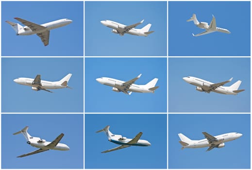 Beautiful white passenger airplane in blue sky