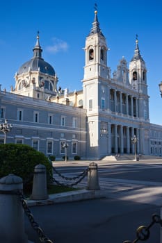 Beautiful view of famous Almudena Cathedral, Madrid, Spain