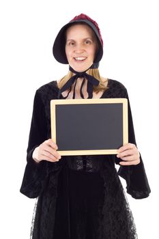 Medieval teacher showing clean blackboard