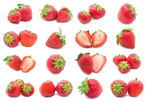 Collection of red strawberry isolated on white background