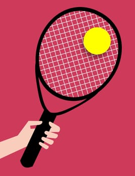 Illustration of a hand holding a Tennis Racquet with a yellow ball