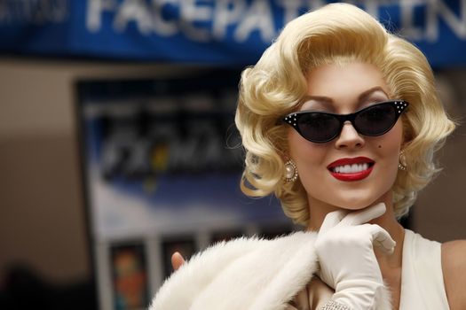 HOLLYWOOD, CA, USA - SEPTEMBER 17, 2011: Blond girl model like Marilyn Monroe in the Universal Studios 17 September in 2011, Hollywood.