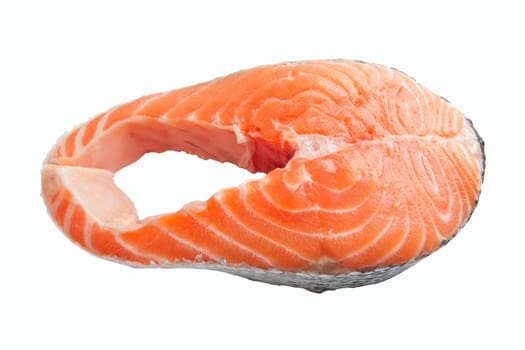 Slice of fresh raw salmon isolated on white background