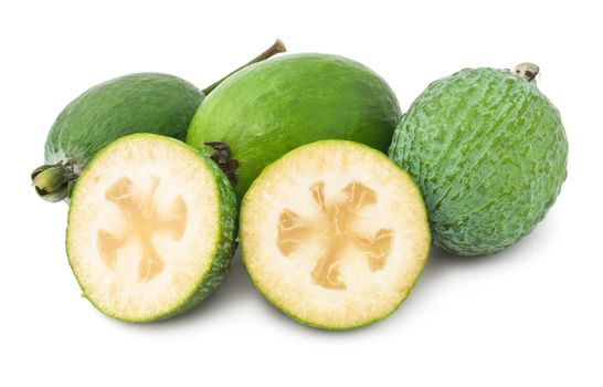 Fresh feijoa (acca sellowiana) isolated on white background