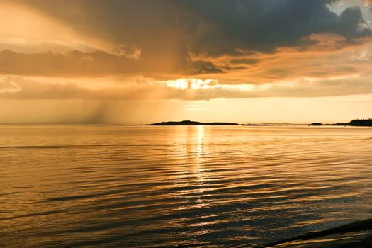 Beautiful bright colorful sunset over White sea