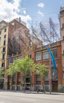 Modern facade of Antoni Tapies foundation, in Barcelona, Spain