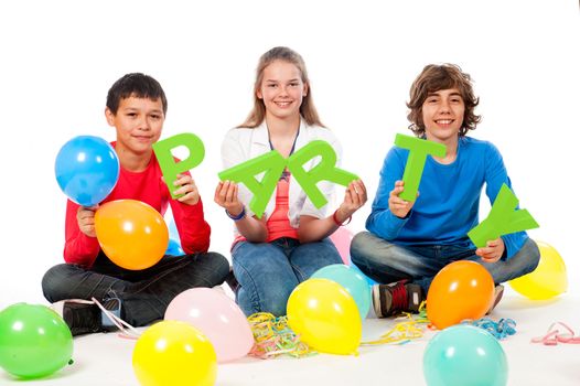 Teenage Party Time with balloons on a white background