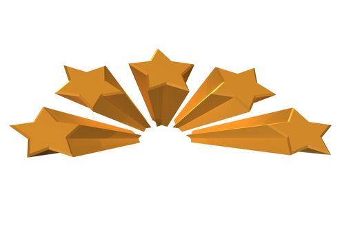 Gold Stars. Isolated on white. Three dimensional render.