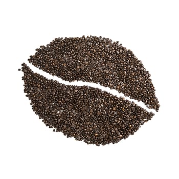 Image of a coffee bean made from coffee beans isolated on white background
