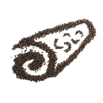 Image of a cream roll cake made from coffee beans isolated on white background