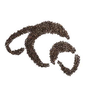 Image of a croissant made from coffee beans isolated on white background
