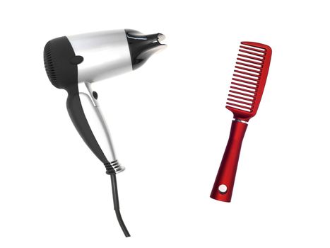 A hair dryer isolated against a plain background