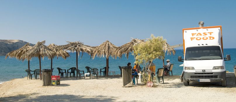 Fast food on the beach of Matala in Crete, Greece.