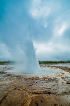 Geyser Strokkur eruption in the Geysir area, Iceland.