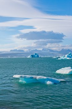 Jokulsarlon Glacier lagoon in Vatnajokull National Park, Iceland. Vertical view