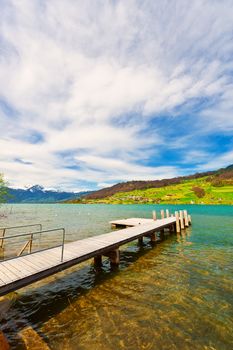 Wooden Mooring Line on the Lake Sarner, Switzerland
