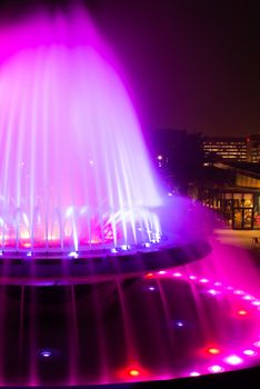 Water fountain in the Grand Park at night, Los Angeles, California, USA