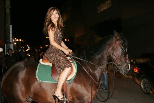 Kerri Kasem and her horse "Playboy" arriving on Sunset Blvd. at the In Touch Pets and their Stars Party with her horse "Playboy," Cabana Club, Hollywood, CA 09-21-05