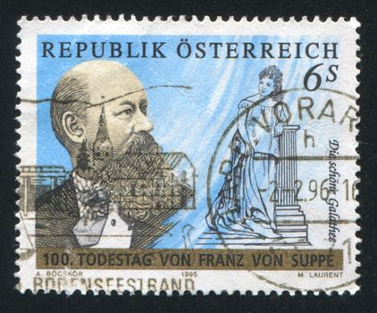 AUSTRIA - CIRCA 1995: stamp printed by Austria, shows Franz von Suppe, scene from ���The Beautiful Galathea���, circa 1995