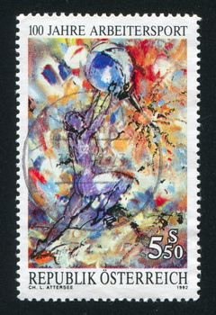 AUSTRIA - CIRCA 1992: stamp printed by Austria, shows picture of a nude man with a ball, circa 1992