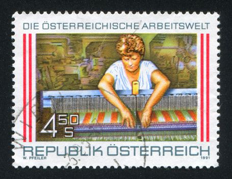 AUSTRIA - CIRCA 1991: stamp printed by Austria, shows woman at the loom, circa 1991