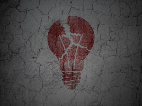Business concept: Red Light Bulb on grunge textured concrete wall background, 3d render