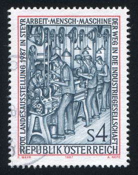 AUSTRIA - CIRCA 1987: stamp printed by Austria, shows Work-Men-Machines, circa 1987