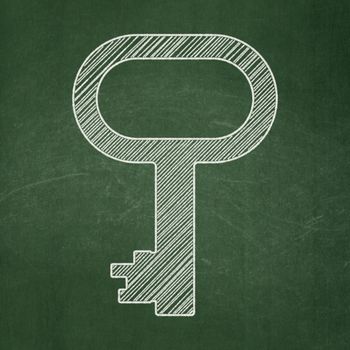 Safety concept: Key icon on Green chalkboard background, 3d render