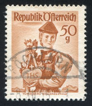 AUSTRIA - CIRCA 1949: stamp printed by Austria, shows Woman in Austian costumes, circa 1949