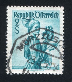 AUSTRIA - CIRCA 1948: stamp printed by Austria, shows Woman in Austian costumes, circa 1948