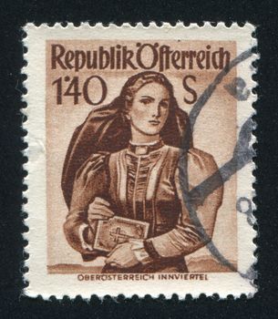 AUSTRIA - CIRCA 1948: stamp printed by Austria, shows Woman in Austian costumes, circa 1948