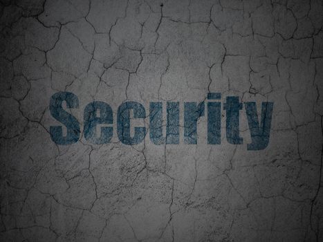 Protection concept: Blue Security on grunge textured concrete wall background, 3d render