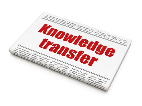 Education concept: newspaper headline Knowledge Transfer on White background, 3d render